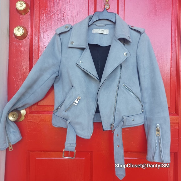 Zara Sky Blue Leather Jacket - Picture 9 of 14